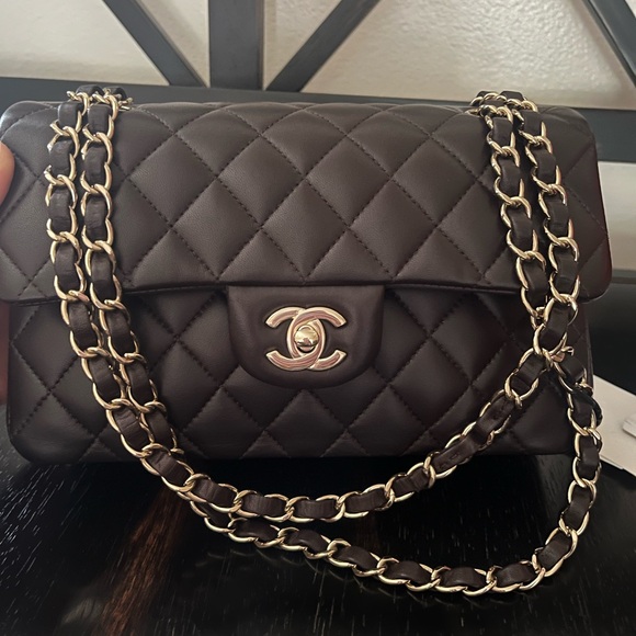 NOT AVAILABLE Chanel 21a Dark Brown Small Classic Flap Lambskin LGHW - Picture 2 of 13